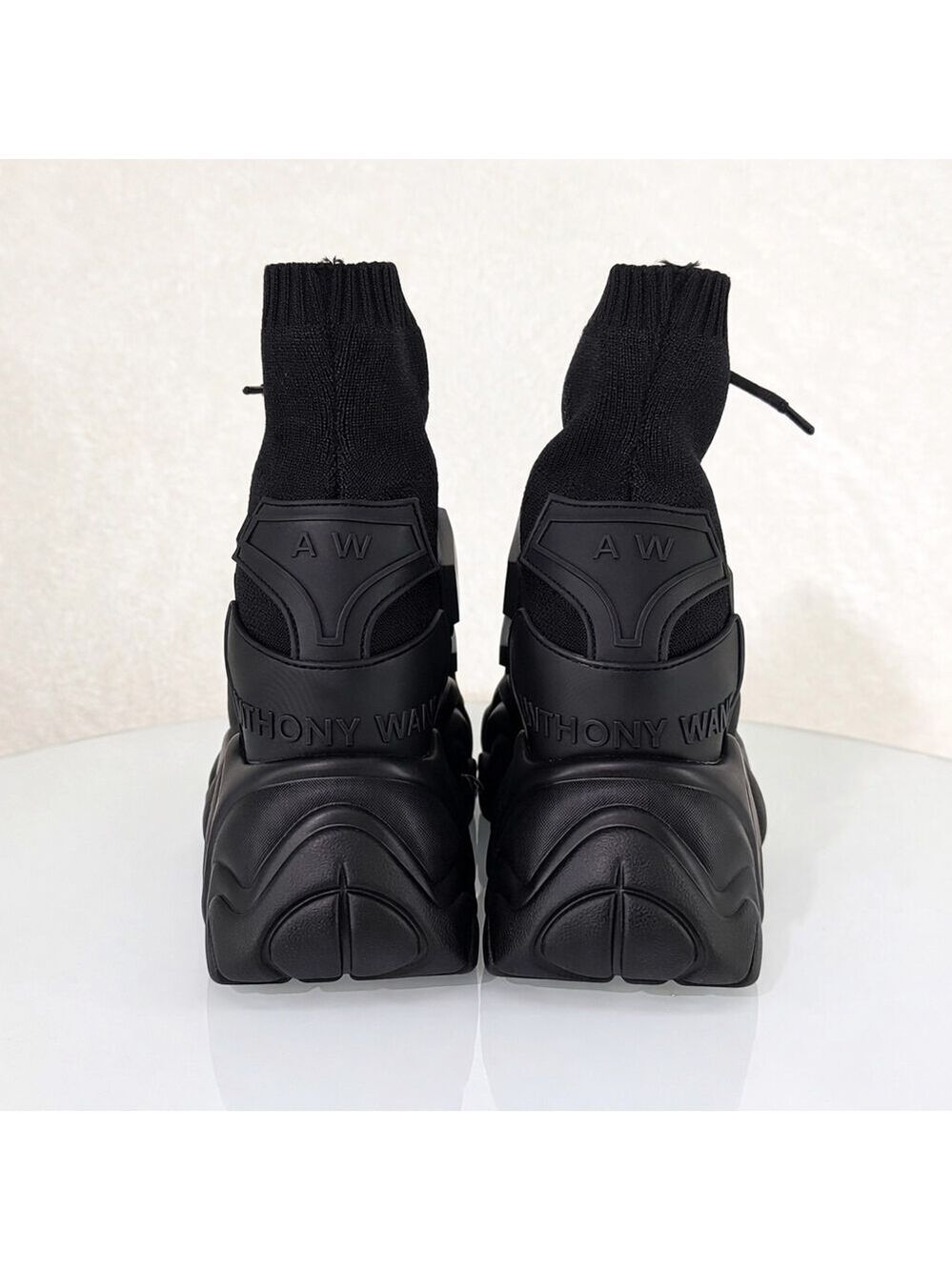 NIB Wang Jupiter Damson Pull On Knit Platform Sneaker 4" Hidden Wedge Black - Picture 3 of 8